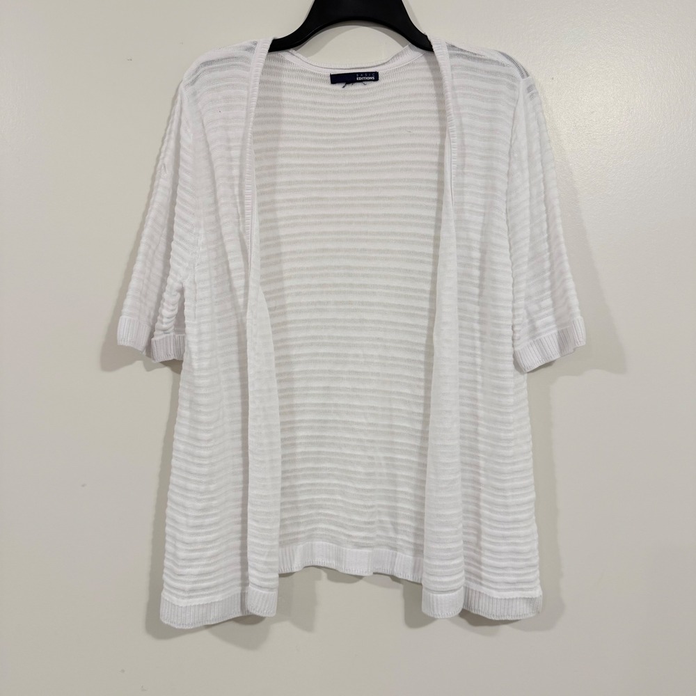 Basic Editions Cardigan Y2K Large White Open Front Short Sleeve Textured Knit